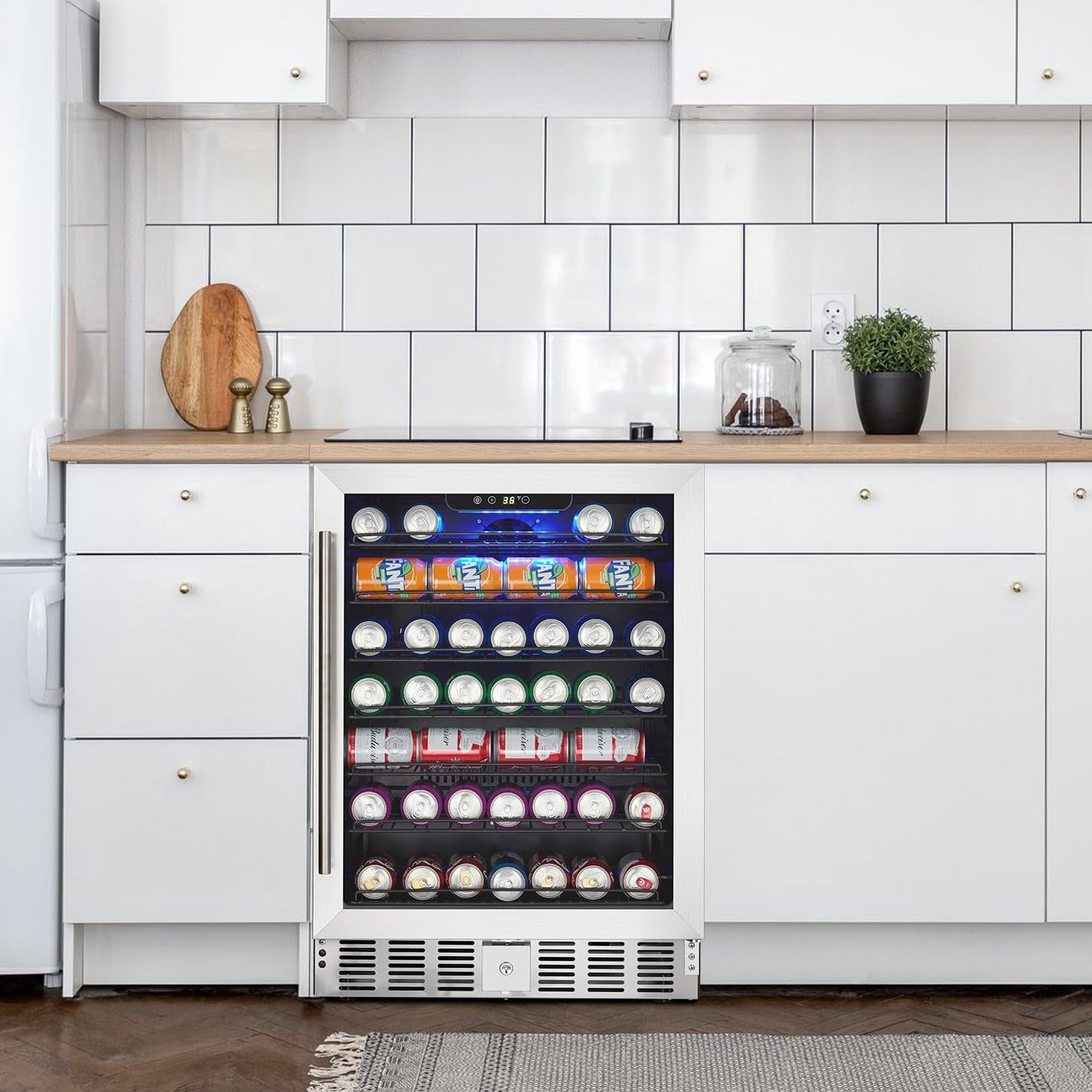 Luku 24 Inch Beverage Refrigerator, 5.1 Cu.Ft Beverage Fridge, 166 Cans Capacity Drink Fridge with 36～60°F Adjustable Digital Temperature Control Compressor and Safety Lock