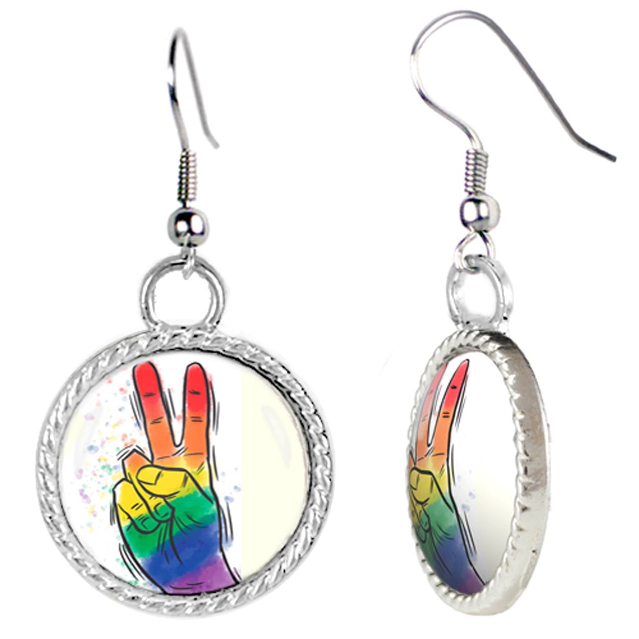Mad Marble - Peace Sign Made Up of Rainbow Colors for LGBTQ Pride Earrings