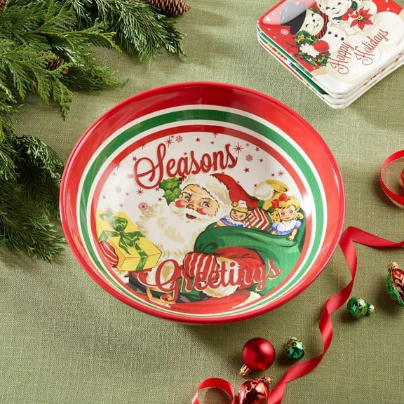 Santa's Retro Christmas 13 in. 128 fl. oz. Assorted Colors Ceramic Serving Bowl