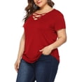 thumbnail image 4 of Fancyglim Womens Plus Size V Neck Tee Shirts Casual Short Sleeve Tops Red 3XL, 4 of 4