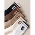 thumbnail image 6 of Women's 4-Pair Pack Ribbed Cotton Crew Socks with Striped Cuffs and G Letter Detail in Neutral Athletic Color Combinations - 4 pcs-D, 6 of 7