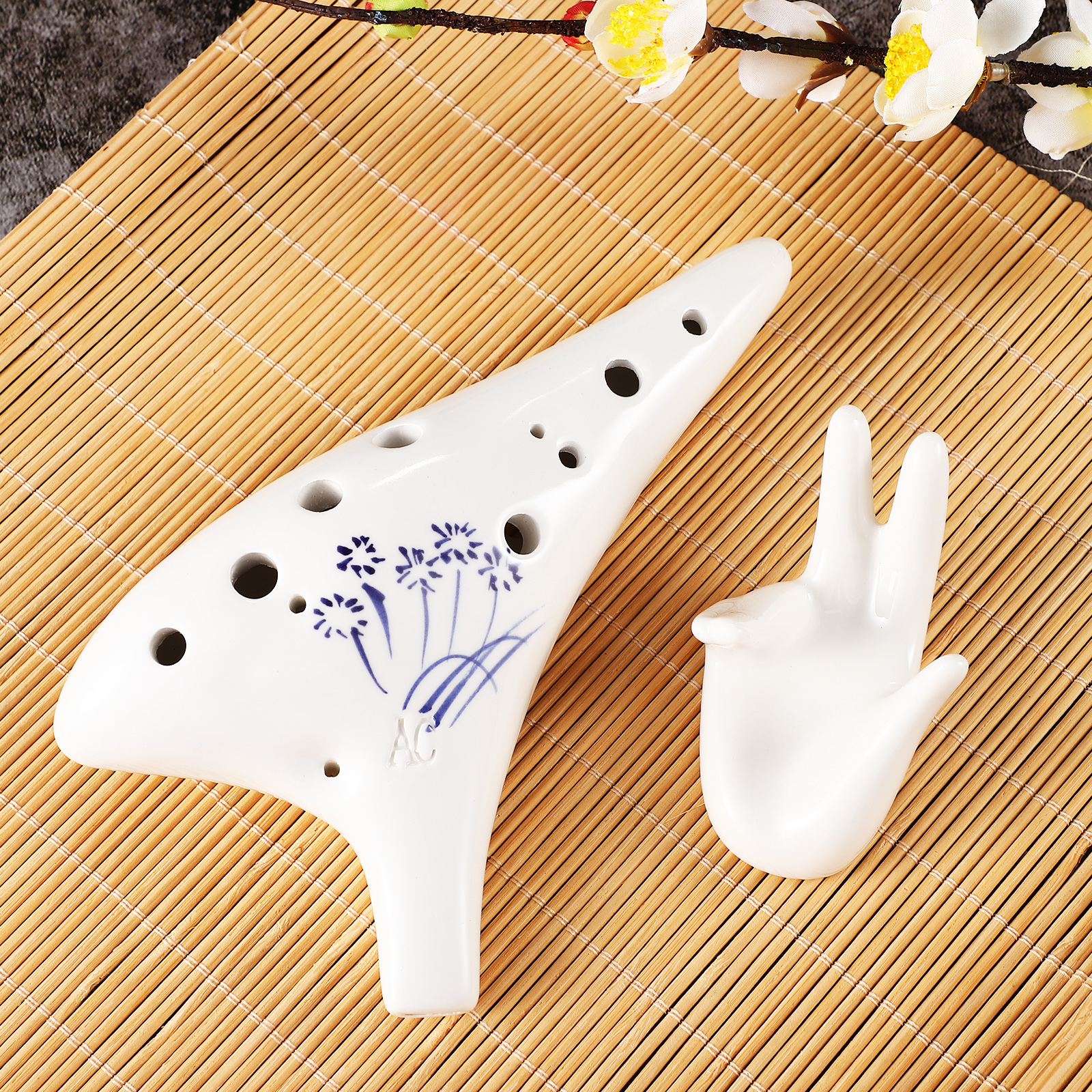 Alto C 12 Hole Ocarina Durable Ceramic Ocarina Instrument with Storage Holder