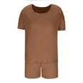 thumbnail image 4 of Viluyesy Round Neck T-Shirt and Shorts Set for Womens Solid Color Tops Elastic Waist Short Pants Relaxed Knitted Shirt and Shorts Sets Two PC Brown Size M, 4 of 6