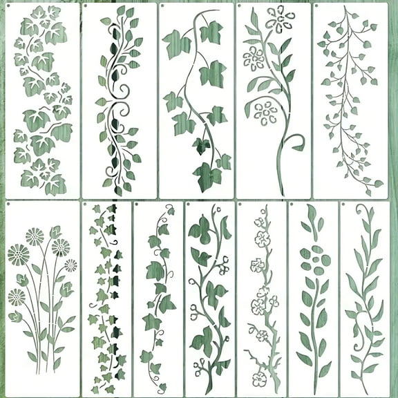 CCOCC Reusable Large Flower Stencils for Painting Wood Wall Hedge DIY Decoration Floral Patterns Rose Sunflower Peony Home Decor Craft Art Template PET Material 12PCS Set