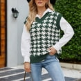 thumbnail image 2 of Señoras sin mangas con cuello en V suéter de punto clásico Plaid suéter de chaleco suelto para otoño invierno primavera, 2 of 6