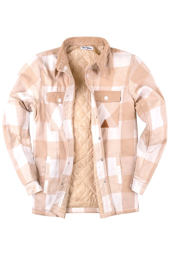 By Blue Gear Men's Sherpa-Lined Fleece Flannel Jacket - Button-Up Shirt Jacket