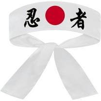 White Sushi Chef Headband Japanese Symbol Ninja Print -Tie on Headband For Sports, Cooking