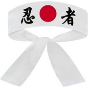 White Sushi Chef Headband Japanese Symbol Ninja Print -Tie on Headband For Sports, Cooking