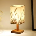 thumbnail image 4 of Lámpara de mesita de noche con pantalla de tela de lino y base de madera, decoración del hogar, luz de noche USB Trigo, 4 of 8