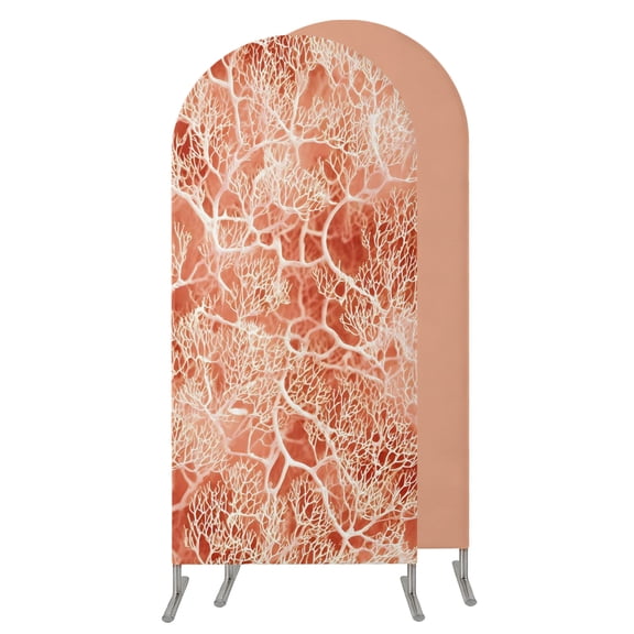 4FT Arch Backdrop Covers, Coral Branches Wedding Arch Cover Stretchy, Terracotta Orange Boho Modern Abstract Art Chiara Arches Backdrop Stand Covers for Birthday Baby Shower Party Banquet Decor
