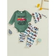 thumbnail image 3 of Michellecmm  Baby Boy Fall Outfit Letter Print Rompers and Tractor Print Pants Hat, 3 of 8