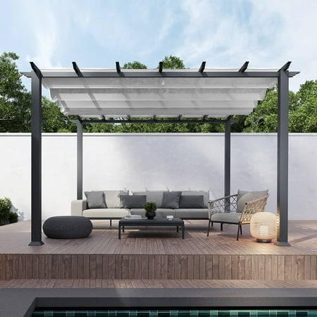 Paragon Outdoor 11' x 11' Florence Aluminum Pergola in Gray with Adjustable Off-White Canopy