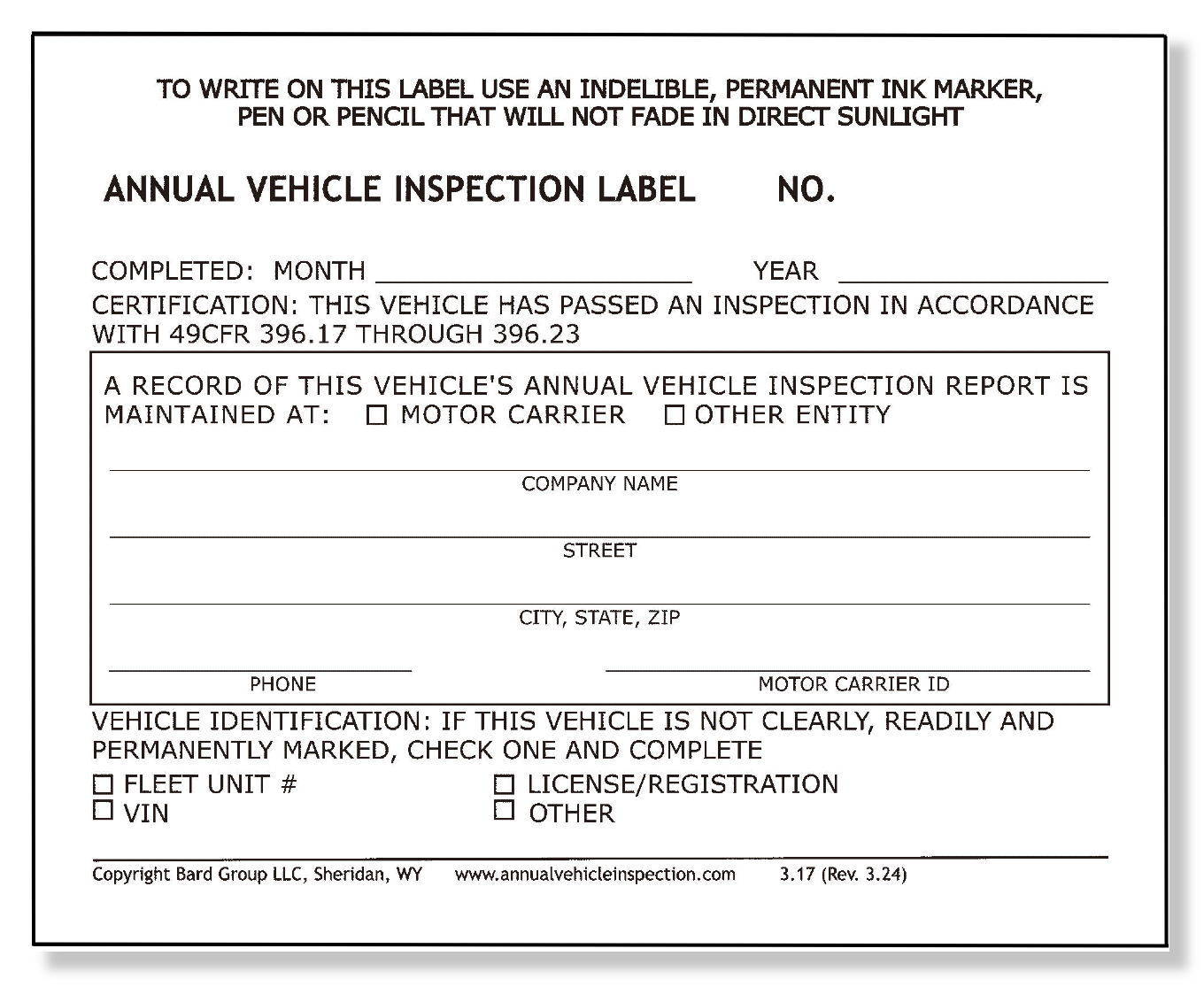 Annual Vehicle Inspection Label. 2-Ply Laminated Sticker. 100-PACK. Adhesive Vinyl, DOT Compliant.
