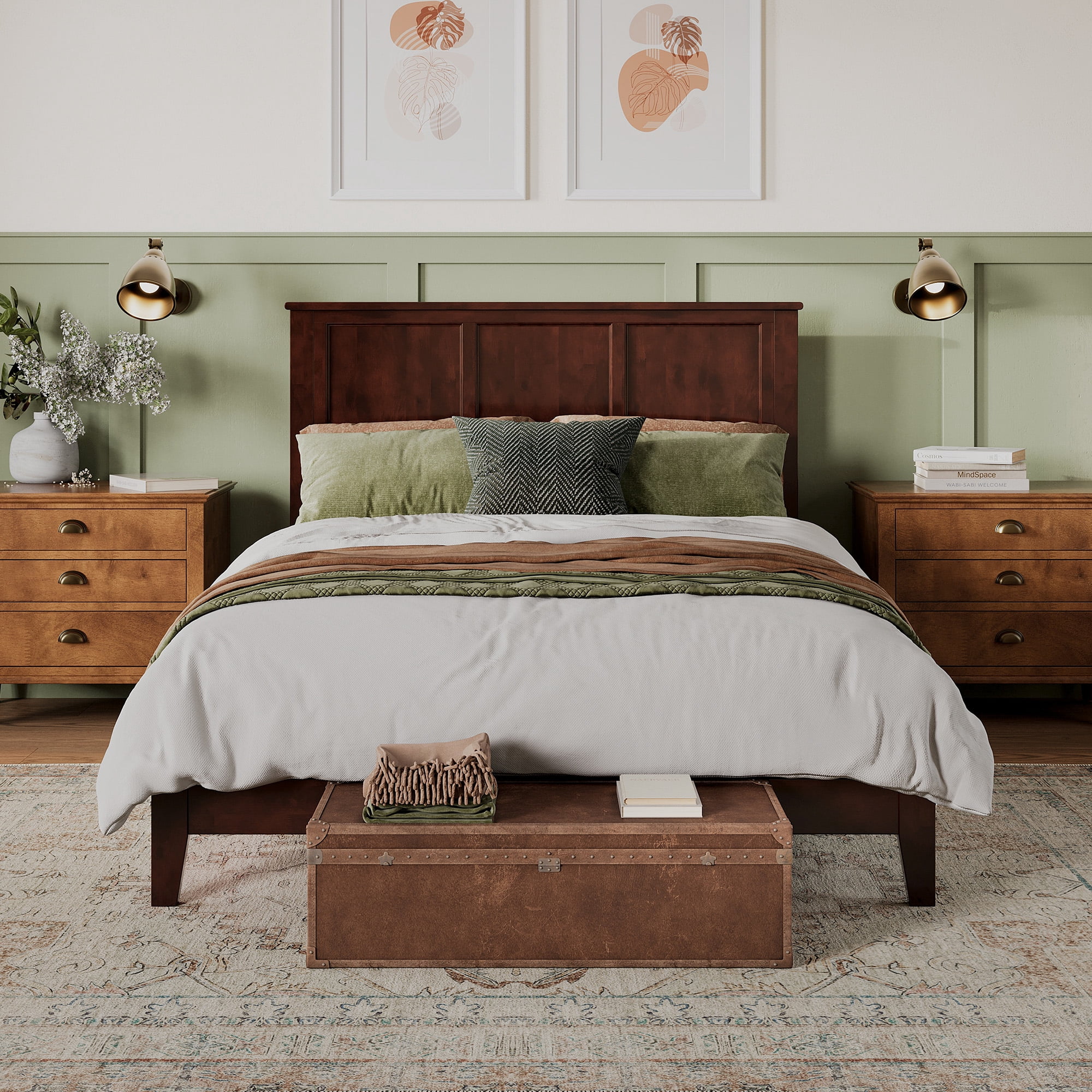 AFI Madison Queen Solid Wood Foundation Bed, Walnut