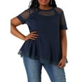 thumbnail image 6 of Unique Bargains Women's Plus Size Lace Short Sleeve Swing Mesh Peplum Top, 6 of 7