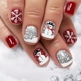 thumbnail image 2 of Christmas Press On Nails Short Square,Glitter Fake Nails, Cute Snowman White Snowflake French Stick On False Nails, 24Pcs Resin Reusable Wearable Nail Tips for Women Daily Holiday Party Manicure, 2 of 7