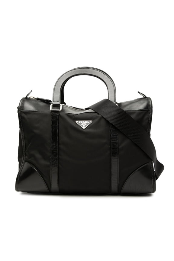 Pre-Owned Prada Triangle Logo Plate Handbag/Shoulder Bag 2-Way Black Nylon Leather Women's PRADA