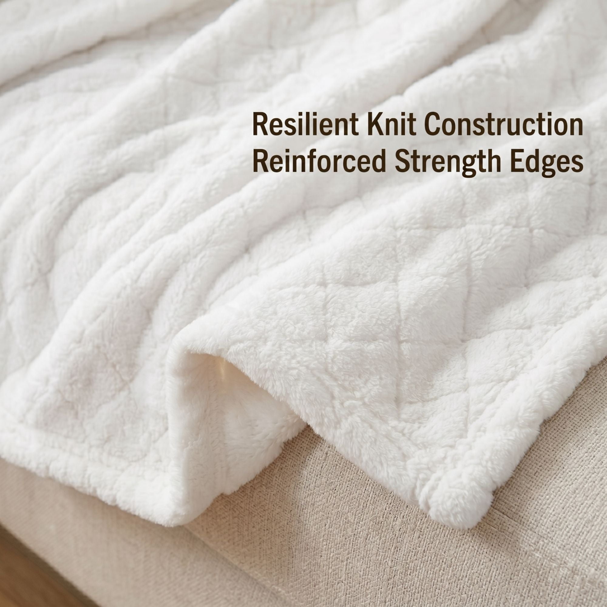 Superior Holly Grid Fluffy Fleece Blanket, King Size, White