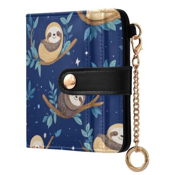 Qxltty Cute Cartoon Sloth Pattern with Blue Background Ladies Wallet Rfid Slim Thin Compact Credit Card Women Wallet Zipper Coin Pocket and ID Window for Female Gifts