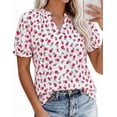 thumbnail image 4 of PRETTYGARDEN Summer Short Sleeve V Neck Shirts for Women Trendy Floral Print Loose Ruffle Tops Business Casual Blouses, 4 of 8