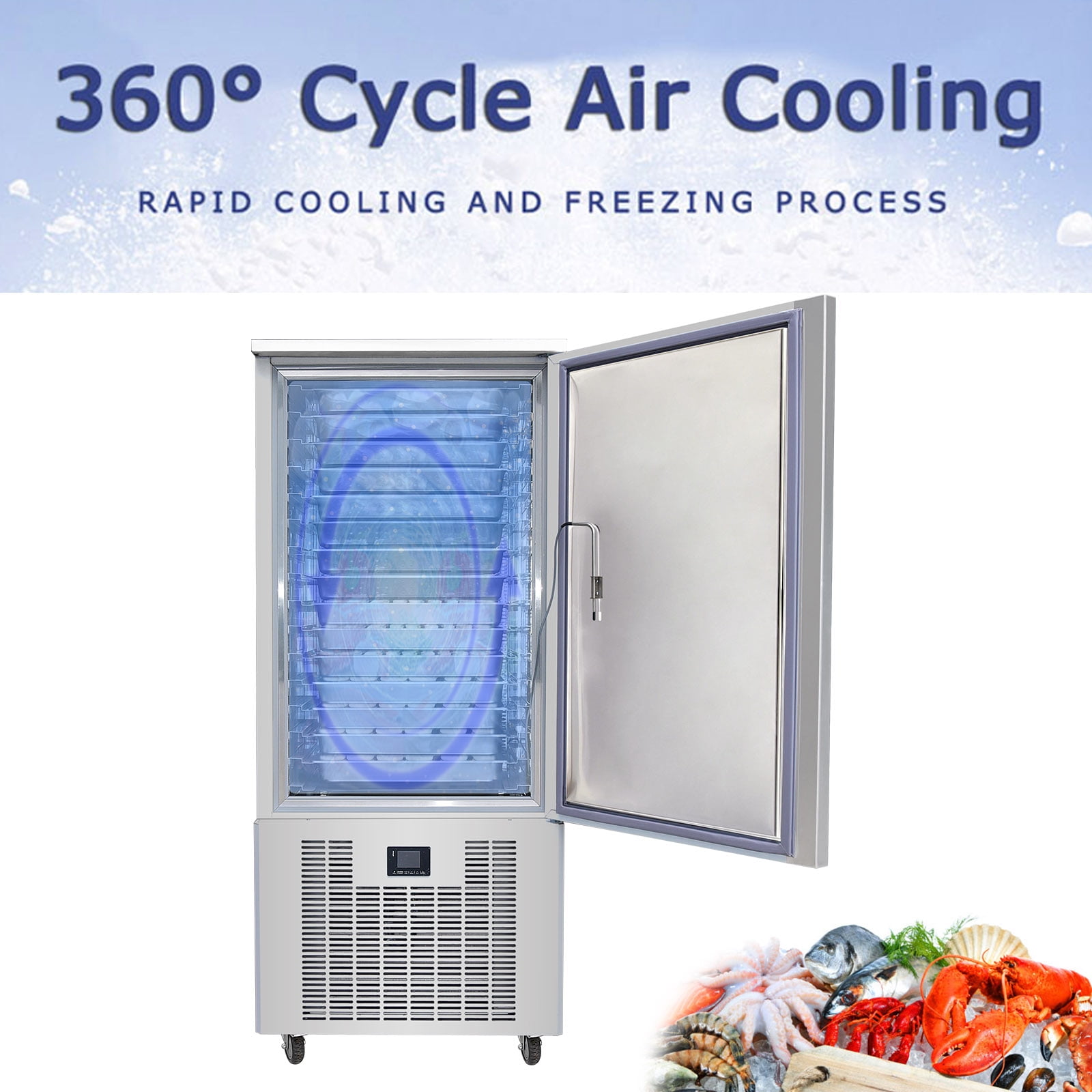 Kolice 220V 60HZ Commercial 15 Trays Blast Chiller & Freezer, Blast Freezer, Chest Freezer, Batch Freezer For Hard Ice Cream, Dumpling, Chicken, Fish, Dessert, Fresh Meat,Cake