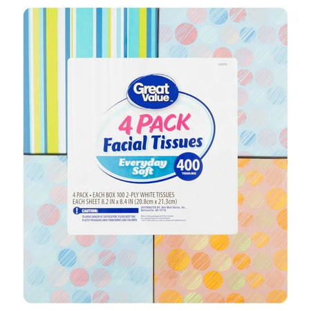 Great Value Everyday Soft Facial Tissues, 400 Count