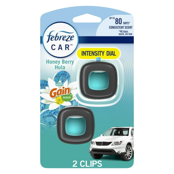 Febreze Car Air Freshener Vent Clip Gain Honey Berry Hula Scent, .06 oz. Car Vent Clip, 2 Count