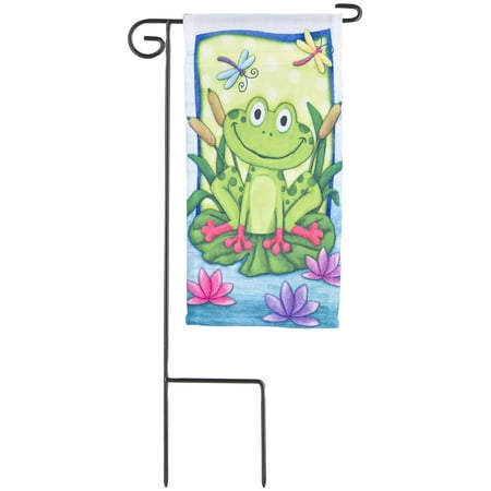 Miniture Frog Mini Garden Flag Garden Accent Plant Stake Banner Flag