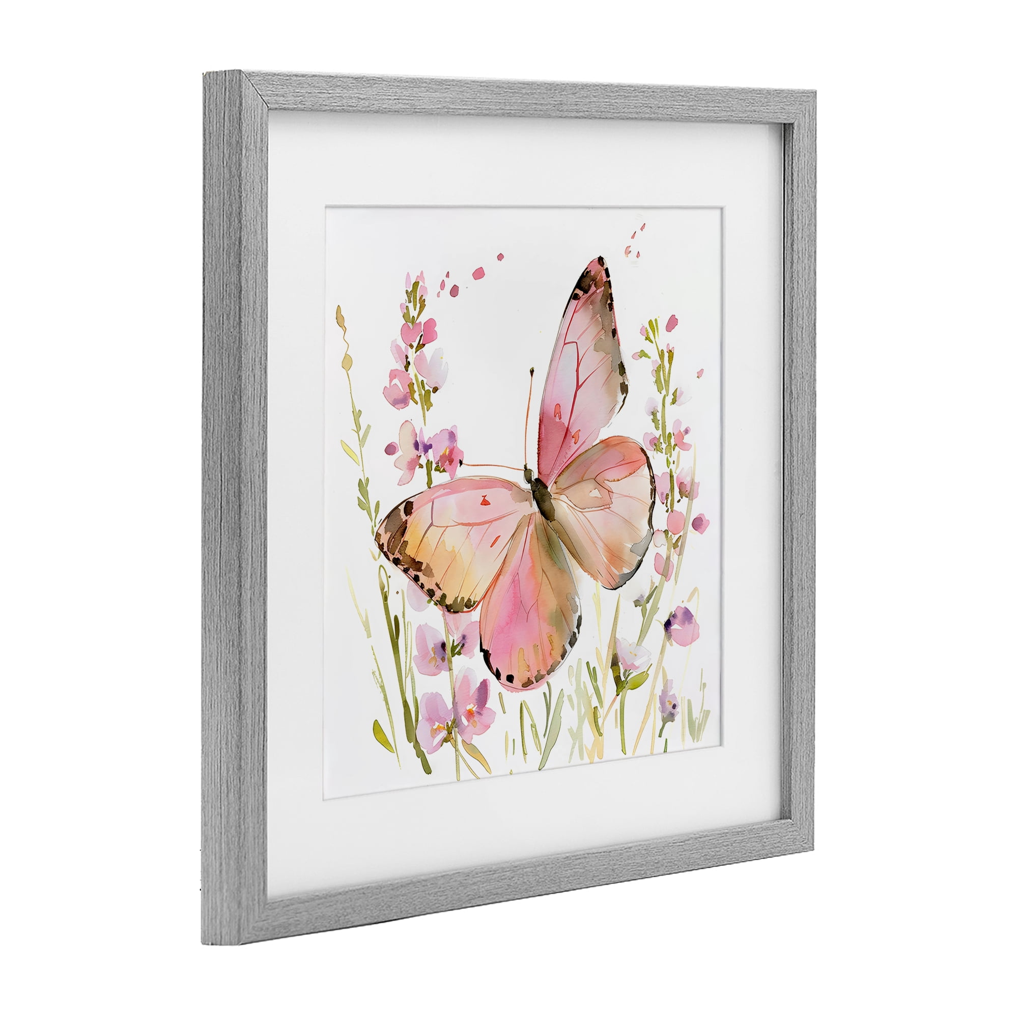 Stupell Industries Colorful Spring Butterfly Pink Gray Framed Print Under Glass, design by Creative Studio