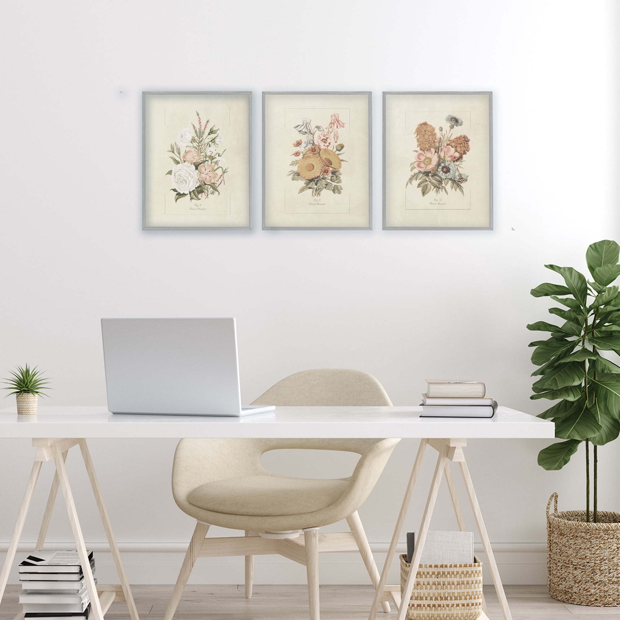 Stupell Industries Neutral Bouquet Studies 3 Piece Gray Framed Giclee Art Set, design by Dan Meneely