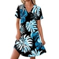 thumbnail image 4 of Women's Casual Knee Length A-Line Dress V Neck Short Sleeve Floral Print Tunic Shirt Dress Loose Fit Flowy Sundress For Daily Wear Summer Vacation Beach Party, 4 of 8