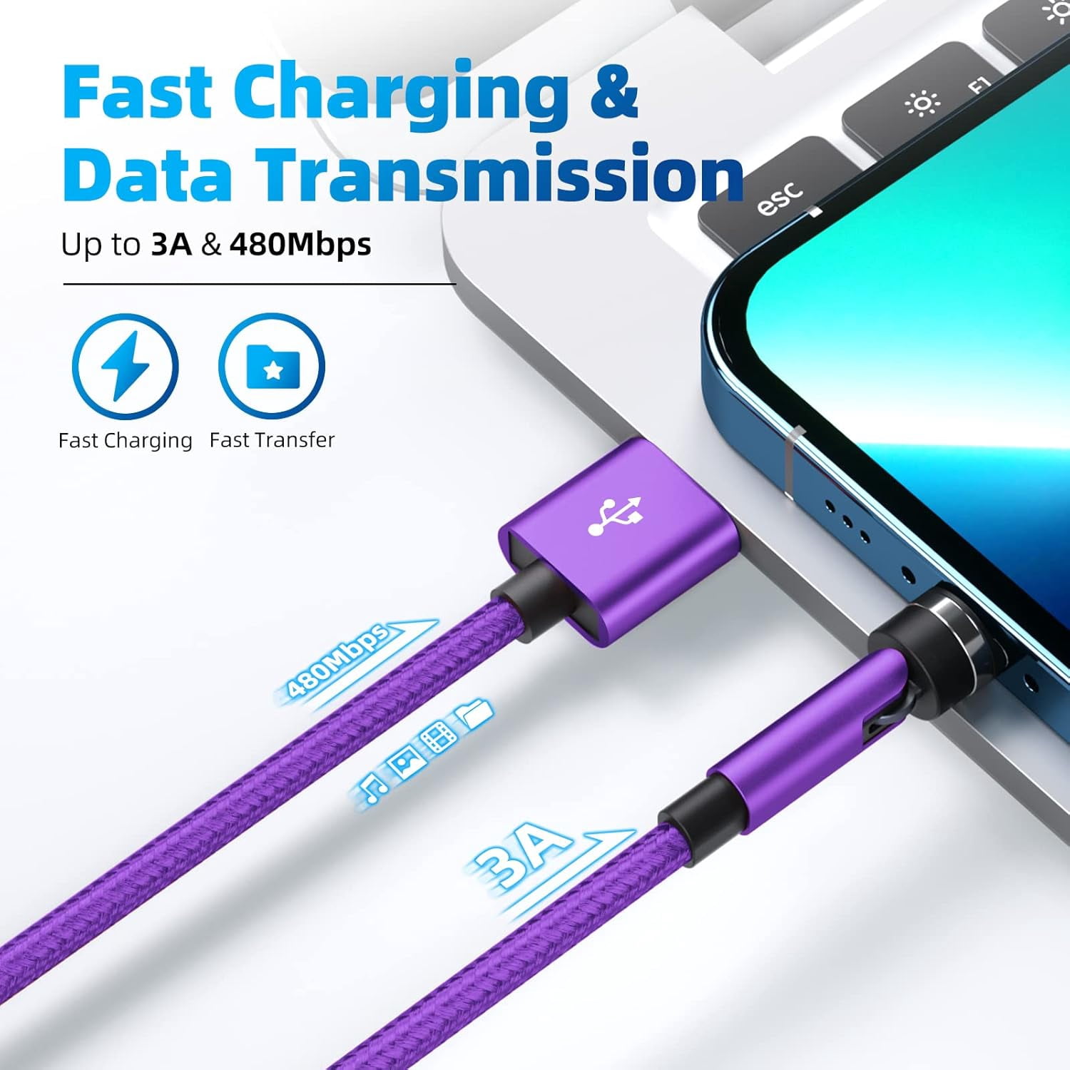 540° Rotation Magnetic Charging Cable, 3 in 1 Magnetic Phone Charger [4-Pack, 3ft/3ft/6ft/10ft] 3A Fast Charging Cable Support Data Transfer USB Magnet Charger Cable for i-P/Micro USB/Type C Device