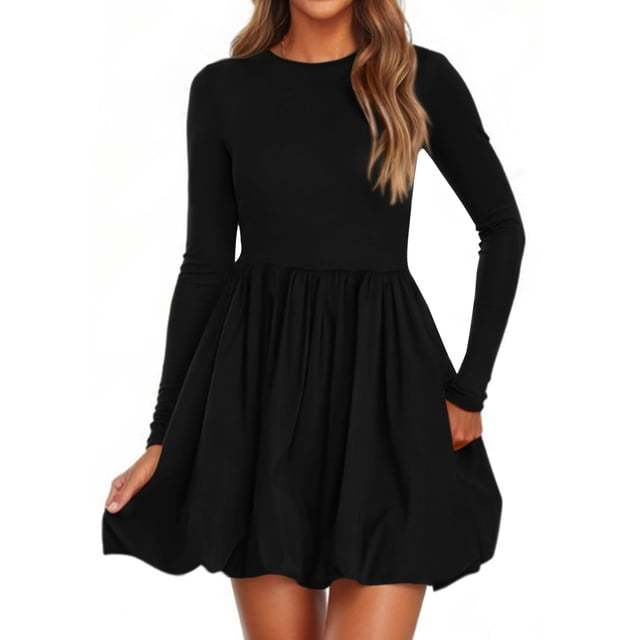 Vestido PRETTYGARDEN Mini Línea A con Manga Larga XL Negro