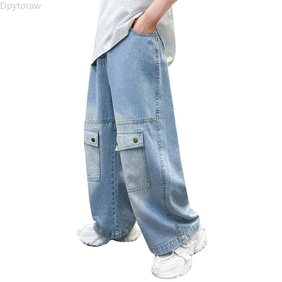 Dpytoraw Childrens Straight Retro Wide Leg Jeans Loose Baggy Denim Pants Blue Size 4-5 Years