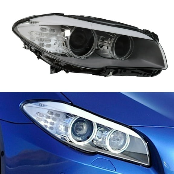 Brand New Right Headlight for 2011-2013 BMW 5 Series F10, Clear Lens, Black Housing, Xenon Light, Easy Installation