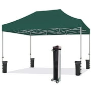 Eurmax USA 10'x15' Ez Pop Up Canopy Tent with Heavy Duty Roller Bag,Bonus 4 Sand Weights BagsEmerald)