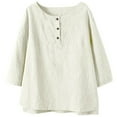 thumbnail image 7 of BLVB Womens 3/4 Sleeve Tops Cotton Linen Shirts Crew Neck Casual Loose Fit Blouses Spring Summer Fashion Clothes, 7 of 7