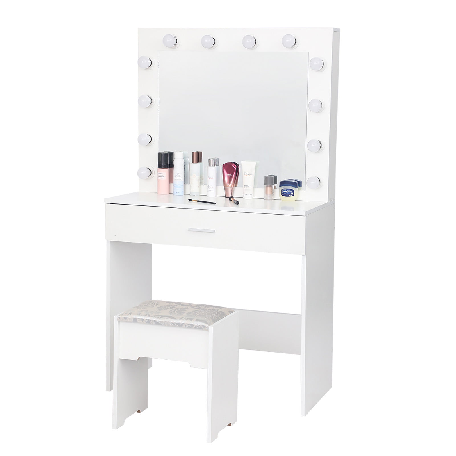 Details about   White Dressing Table LED Mirror & Stool Set Bedroom Makeup Desk Modern Furniture