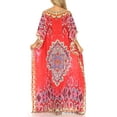 thumbnail image 2 of Sakkas Jabari Women's Maxi Short Sleeve Long Beach Kaftan Dress Boho Loose Gown - TRR1-Red - One Size, 2 of 5