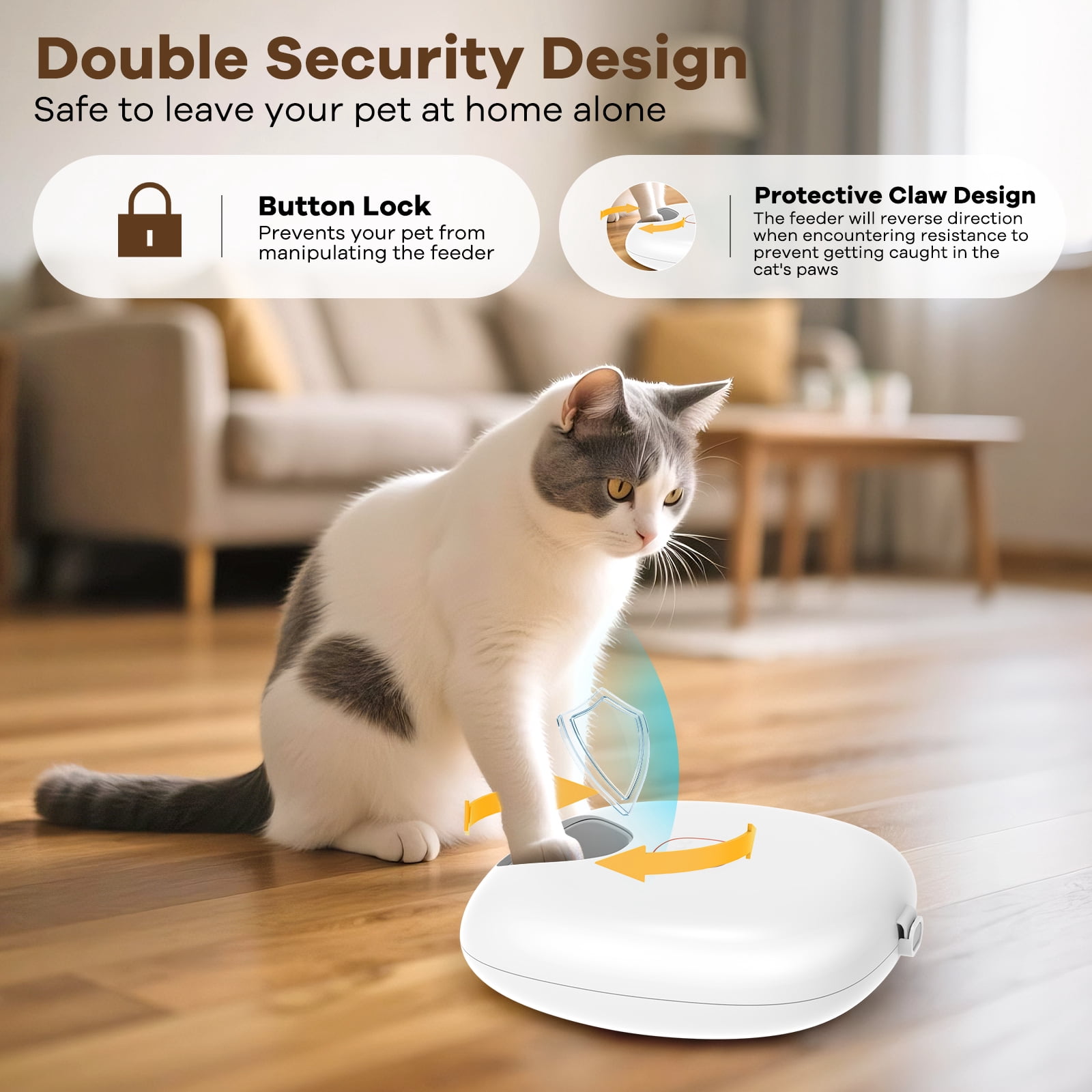 6-Meal Automatic Cat Feeder with 2 Ice Packs, Programmable Food Dispenser for Cats & Small Dogs, White, USB Rechargeable