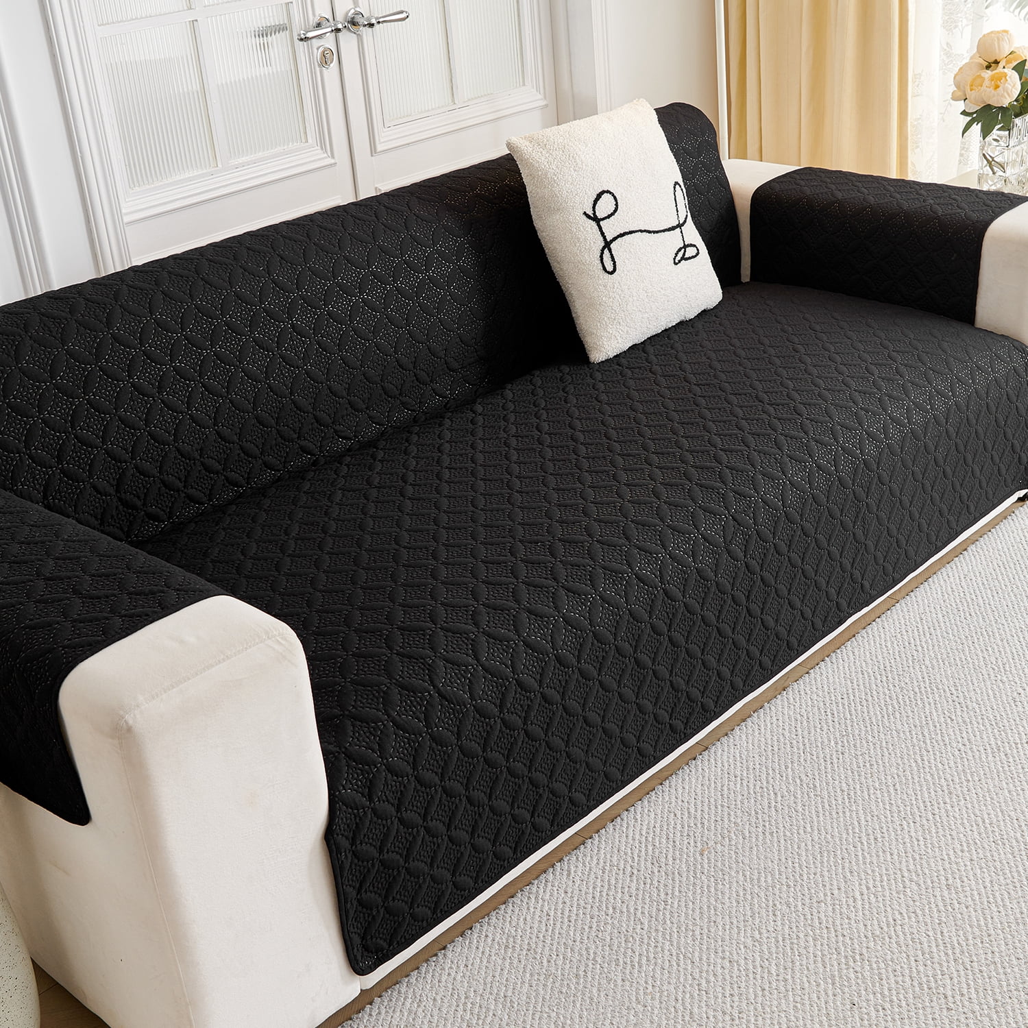 Loveseat Sofa Covers Sofa Cover for Couch,Washable Couch Cover with Non Slip and Elastic Straps,Sofa Slipcover Furniture Protector for Kids Pets(104"x76")