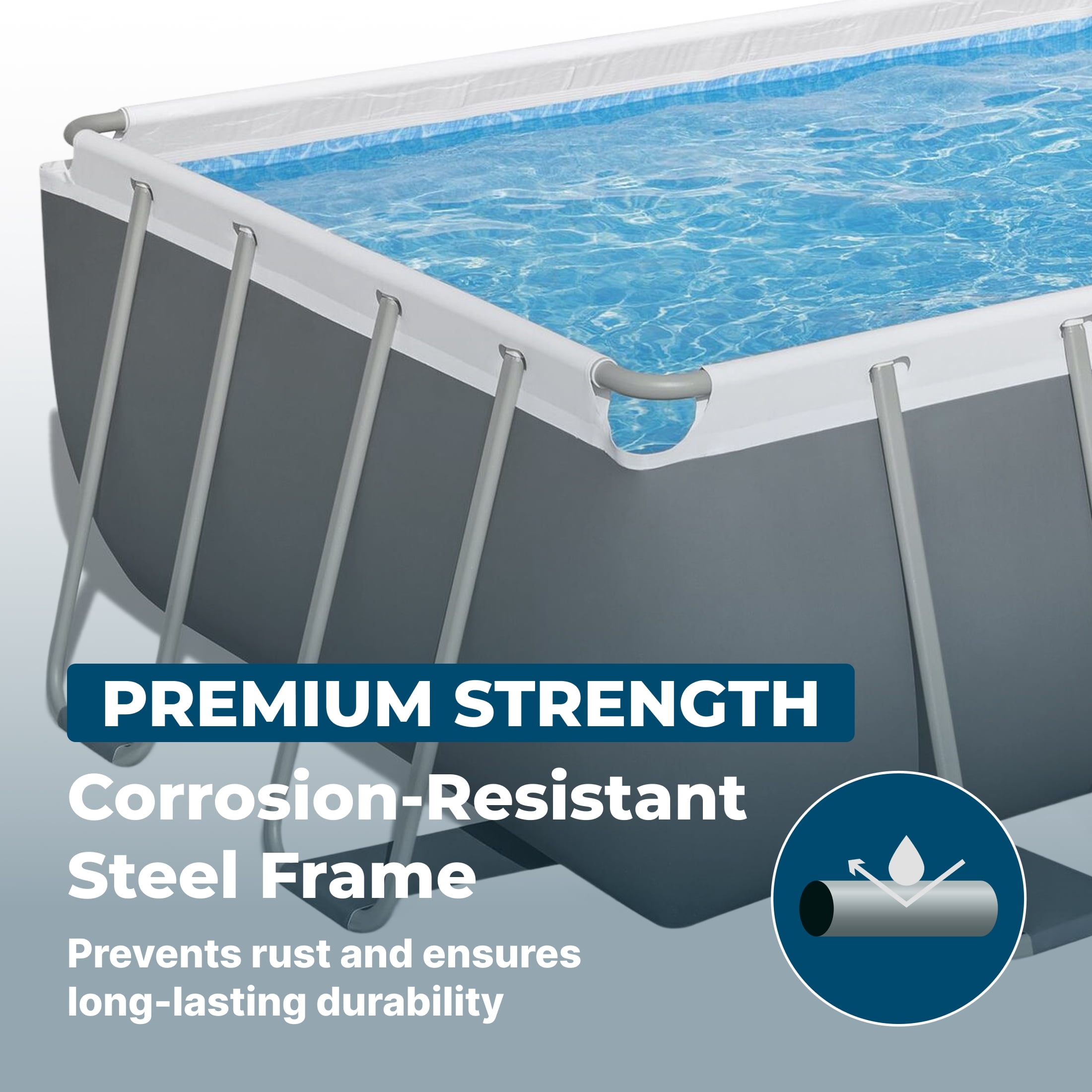 Bestway Power Steel 18’ x 9' x 48” Metal Frame Above Ground Pool, Gray
