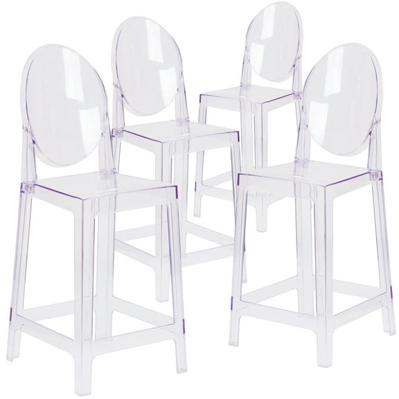 Flash Furniture Revna 4 Pack Revna Ghost Counter Stool with Oval Back in Revna Transparent Crystal