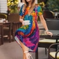 thumbnail image 3 of Rocae Vibrant Parrot Splash Art for Dresses Summer Casual Ruffle Short Sleeve Cute Crew Neck Flowy Dress with Pockets, 3 of 6