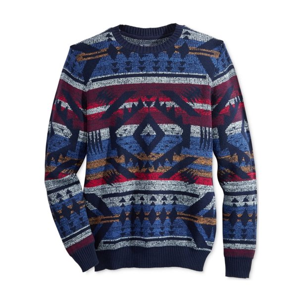 American Rag suéter con estampado geométrico a rayas para hombre, azul, grande American Rag Pull-over
