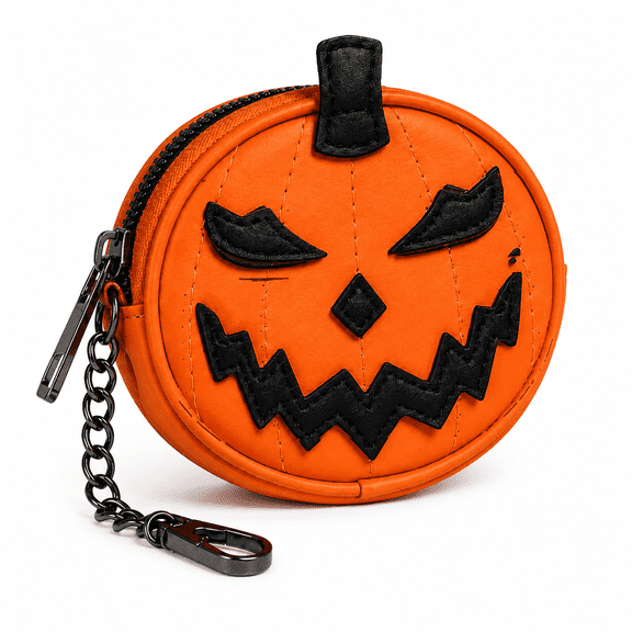 Halloween Orange Pumpkin Coin Purse, Jack‑O‑Lantern Small Zipper Pouch with Keychain Clip, Cute Mini Wallet for Coin Earbuds Key Accessory Storage