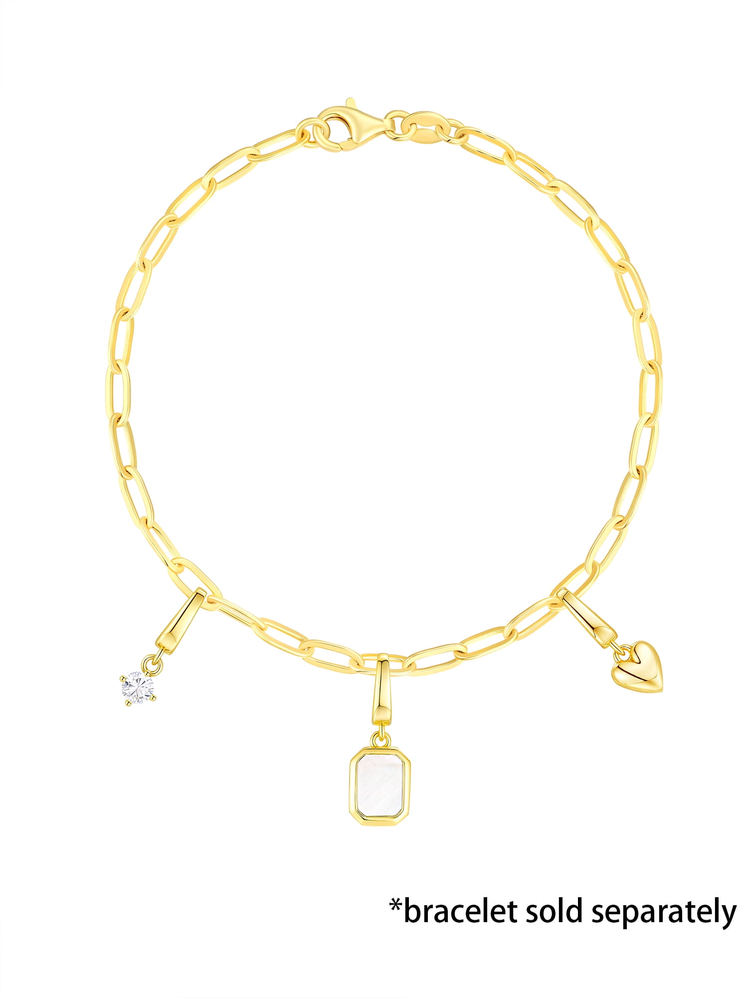 Brilliance Fine Jewelry Mother of Pearl and Simulated Diamond Charm Set in 14KT Gold Plated Sterling Silver