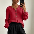 thumbnail image 4 of Edvintorg Womens Tops Trendy Long Sleeve V Neck Loose Casual Lightweight Pullover Top with Button Womens Clothing Red M, 4 of 7