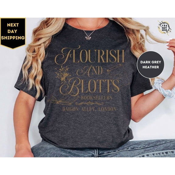 Tee Clo Flourish Blotts T-Shirt Bookish Reading Wizard Magic Theme Literature Lovers, Full Size S-5XL