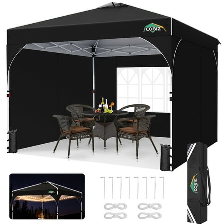 COBIZI Canopy Tent 10x10 Pop up Canopy Outdoor Shade with Sidewalls 1-Person Setup Beach Tent UPF 50+ Waterproof Canopy for Outside Sun Shelter Party Event Commercial with Air Vent Sandbags Black
